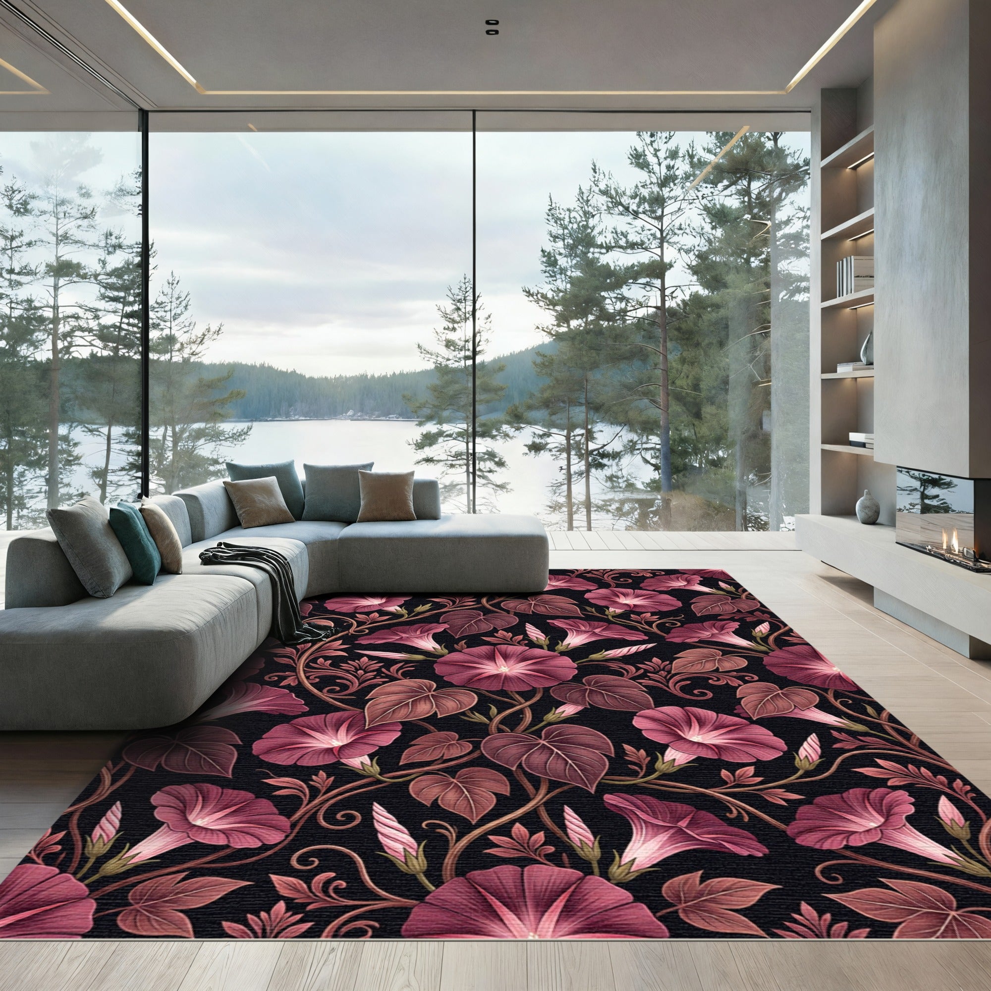 Mauve Morning Glory Botanical Floral Rug