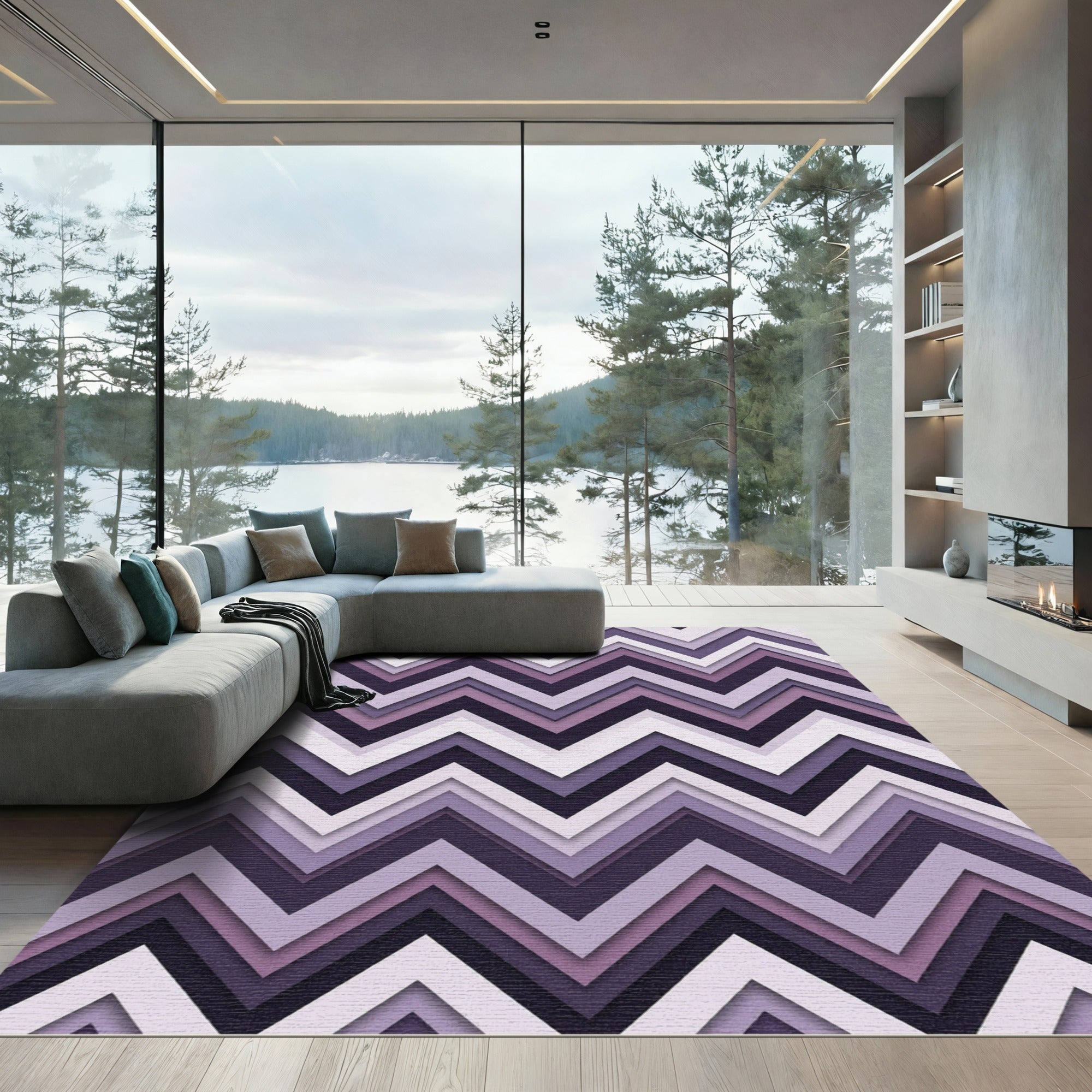 Chic Purple Chevron Zigzag Layered Rug