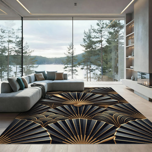 Black Gold Fan Art Deco Rug
