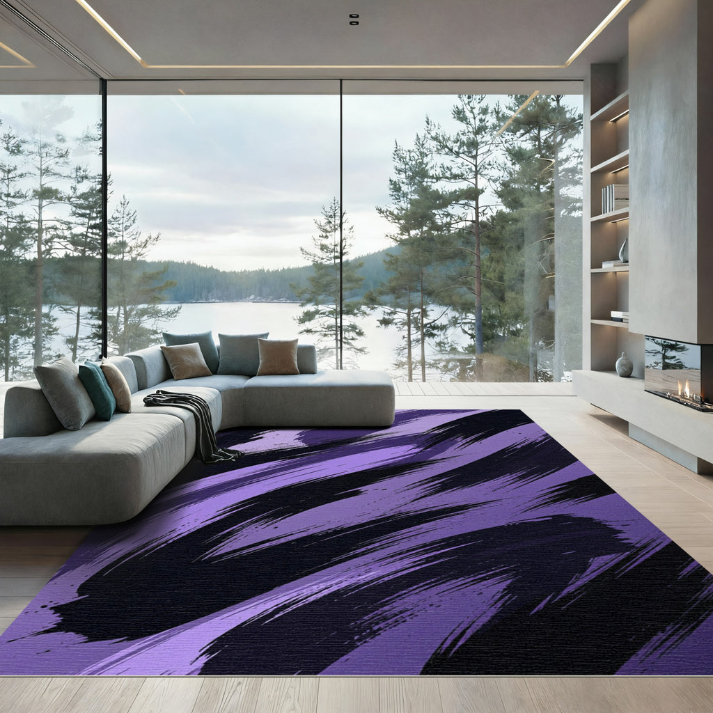 Bold Purple Abstract Artistic Brushstrokes Rug