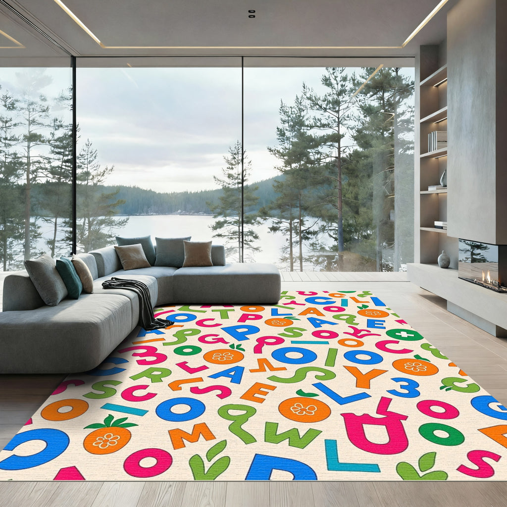 Playful Alphabet And Numbers Collage Rug
