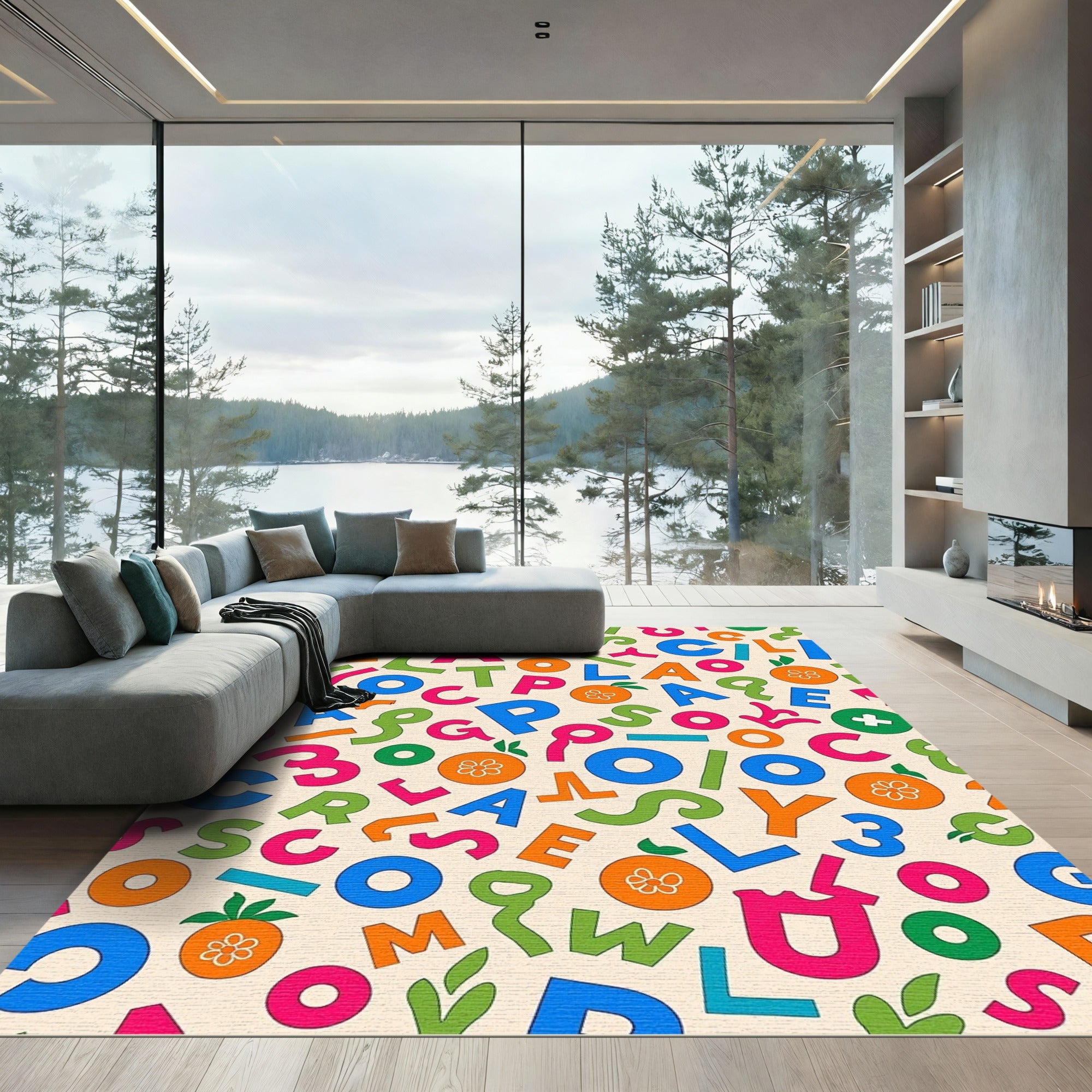 Playful Alphabet And Numbers Collage Rug