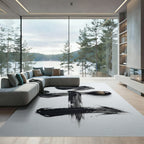 Abstract Black Ink Brush Strokes Rug