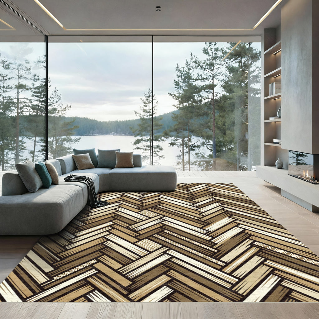 Earthy Tone Woven Herringbone Rug