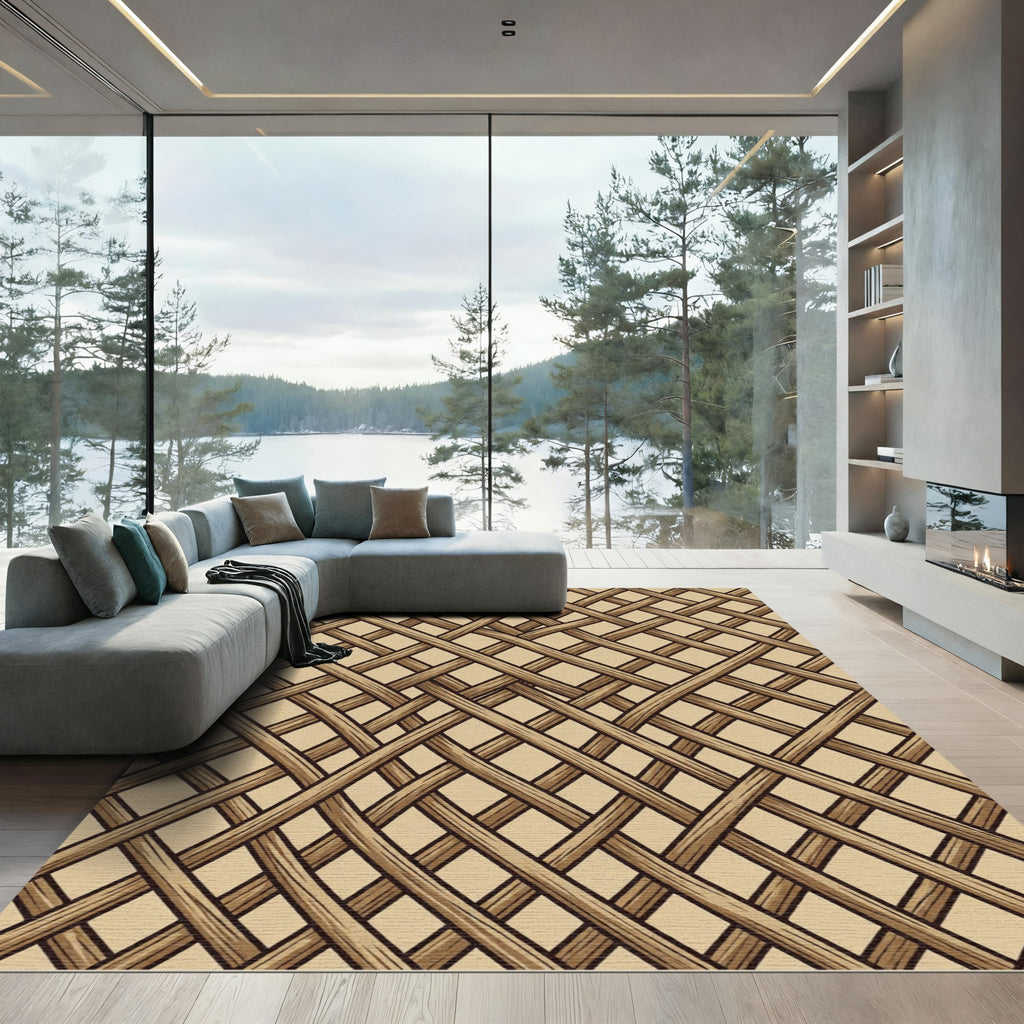 Natural Woven Cane Lattice Texture Rug
