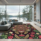 Elegant Burgundy Floral Medallion Gold Accents Rug
