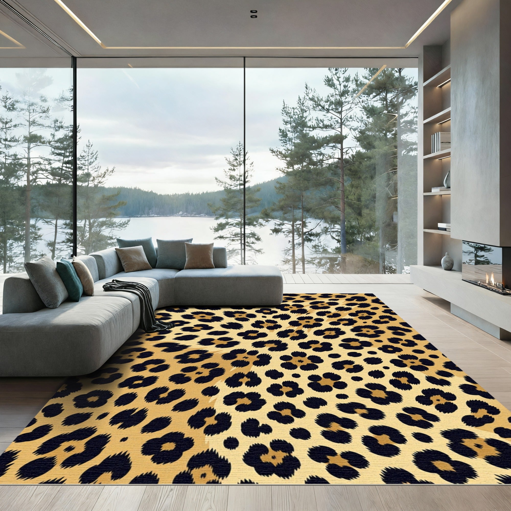 Golden Animal Spotted Leopard Texture Rug