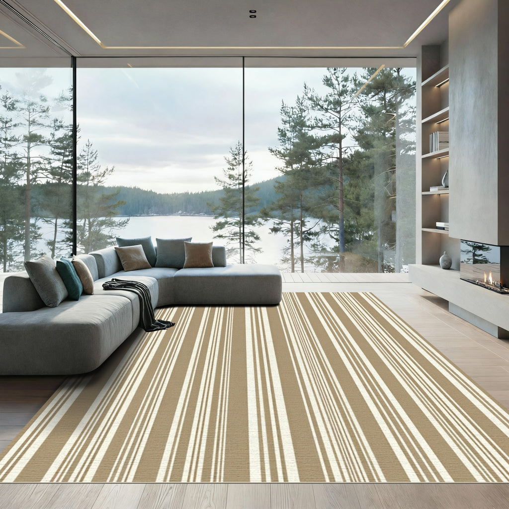 Modern Beige Vertical Stripe Rug