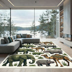 Safari Animal Forest Green Folk Art Rug
