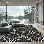 Black White Interlocking Arabesque Filigree Rug