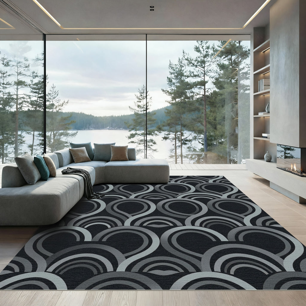 Sophisticated Gray Geometric Teardrop Arch Rug