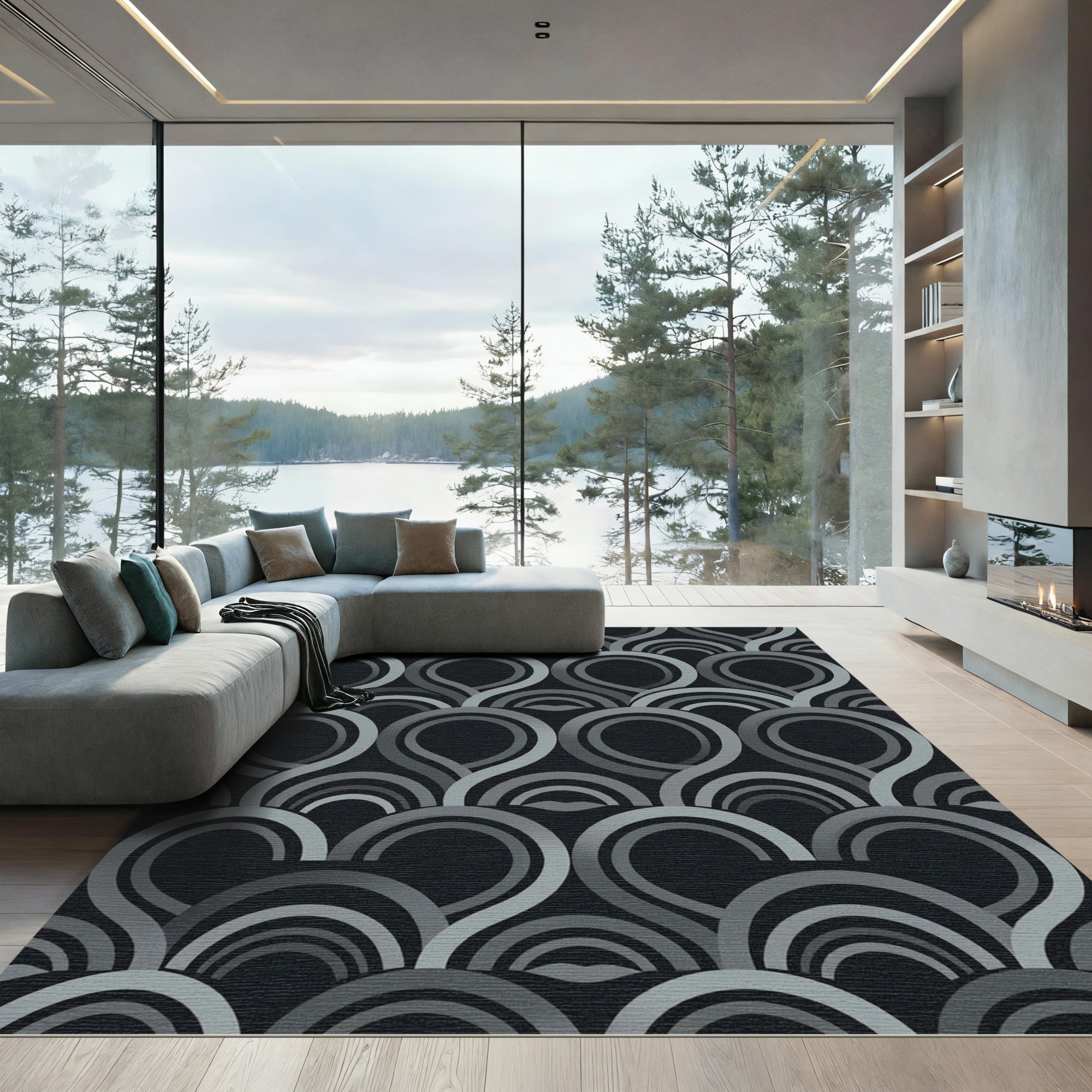 Sophisticated Gray Geometric Teardrop Arch Rug