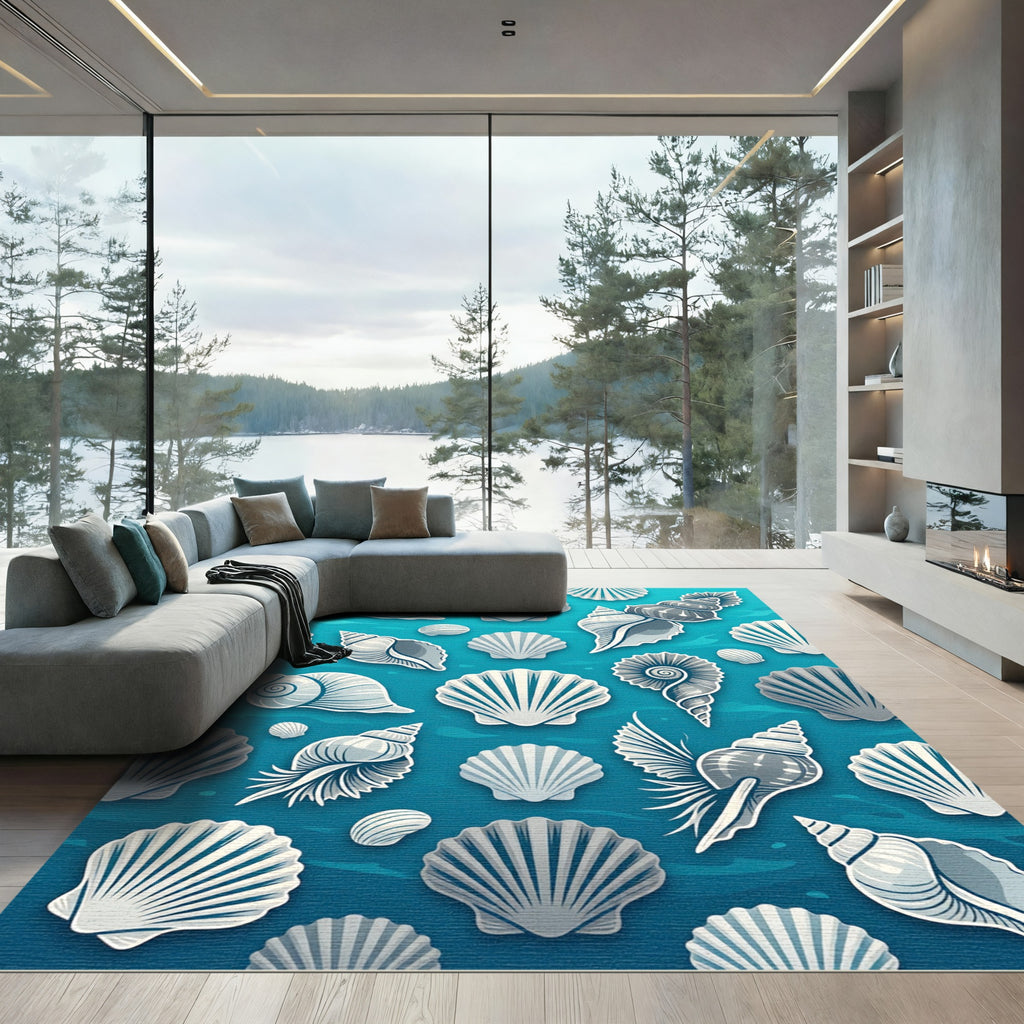 Aqua Blue Seashell Collection Rug