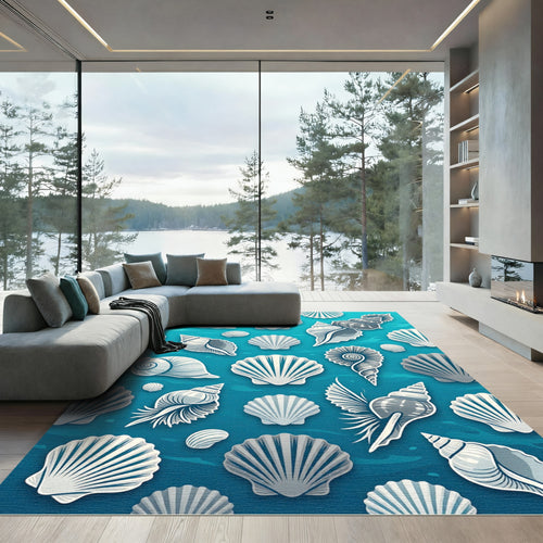 Aqua Blue Seashell Collection Rug