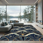 Art Deco Navy Gold Wave Fan Rug