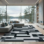 Modern Monochromatic Abstract Block Grid Rug