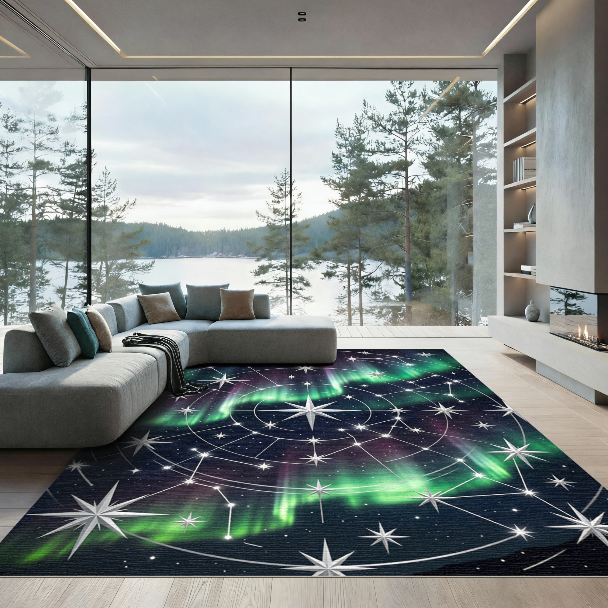 Celestial Aurora Borealis Starry Night Rug