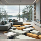 Geometric Abstract Blocks Ochre White Rug