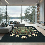 Rustic Green Paw Medallion Emblem Rug