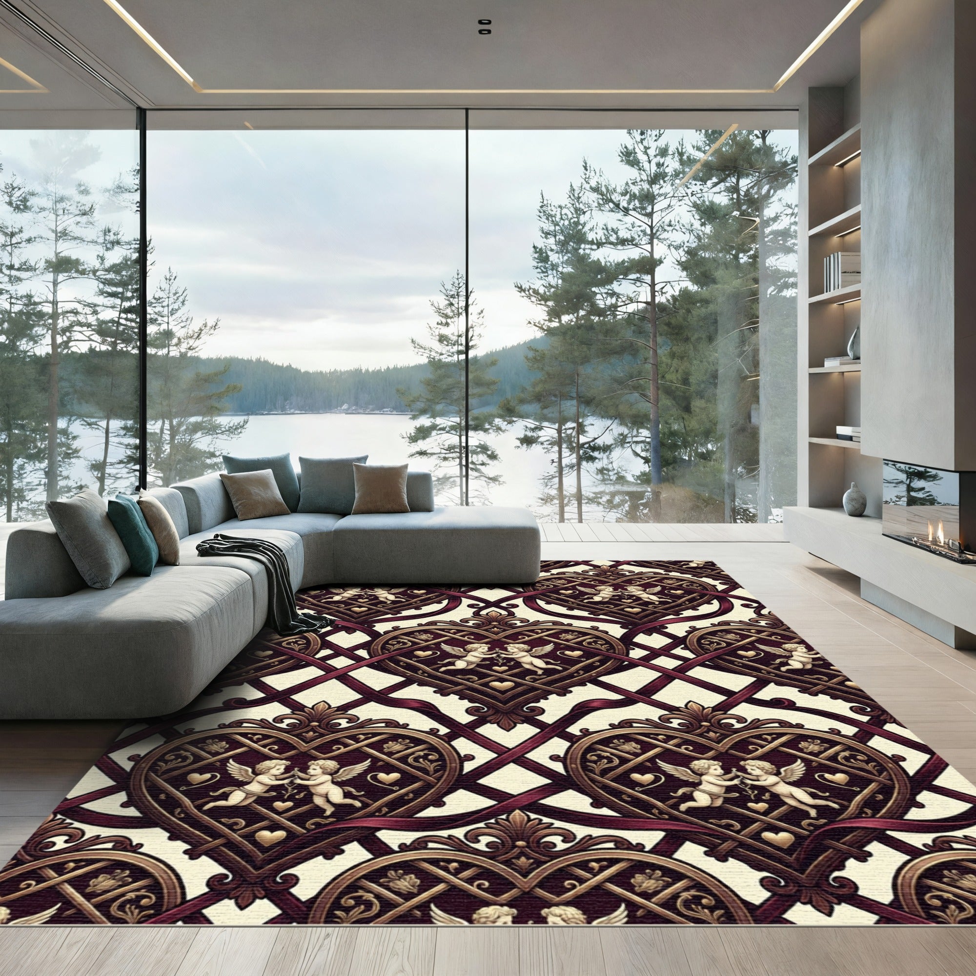 Regal Heart Cherub Ribbon Ornament Rug