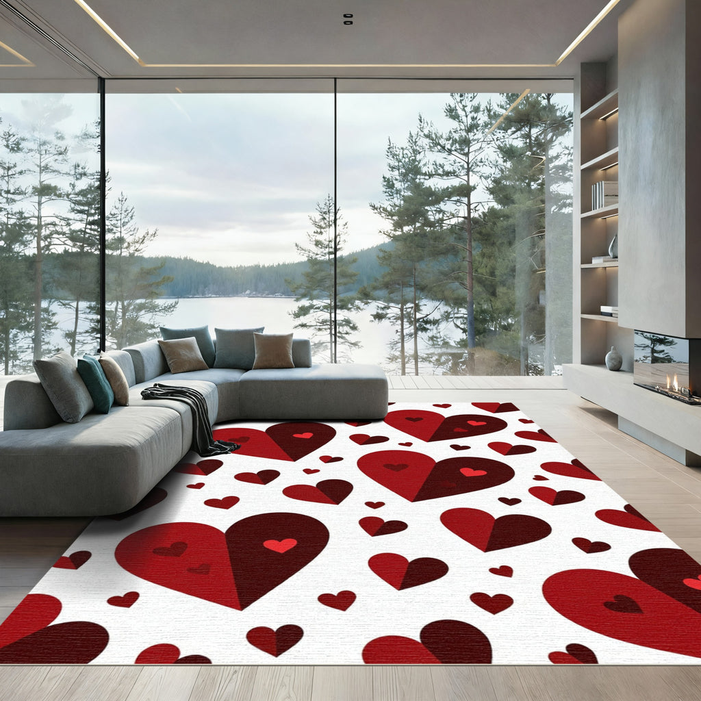 Crimson Layered Hearts Valentine Illustration Rug