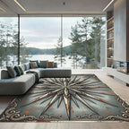 Rustic Metallic Starburst Compass Medallion Rug