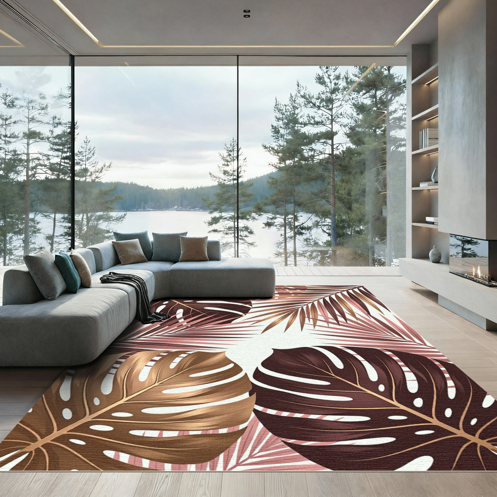 Monstera Palm Leaf Duo Metallic Glow Rug