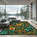 Rich Yellow Floral Vine Arabesque Rug
