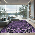 Elegant Purple Lotus Floral Mandala Rug