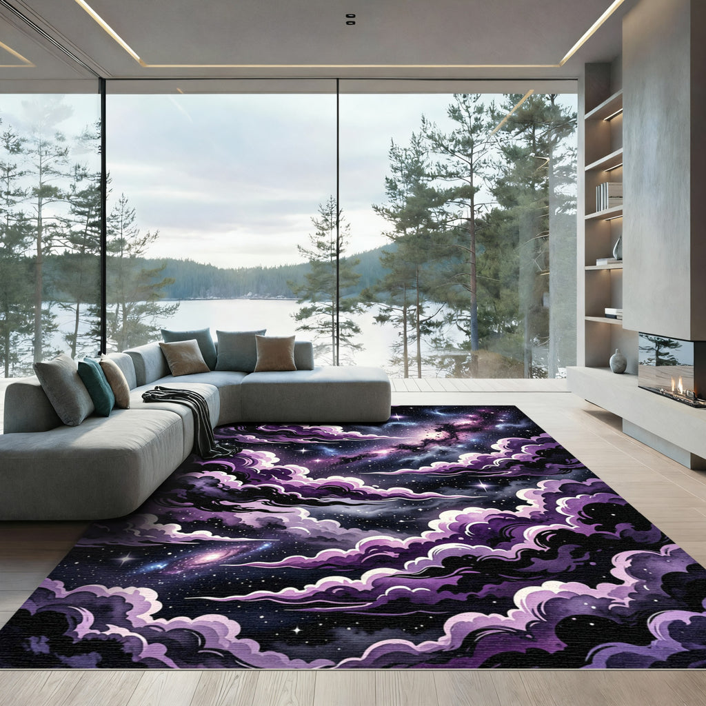 Ethereal Purple Cosmic Nebula Starry Sky Rug