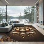 Elegant Golden Lotus Mandala Art Rug