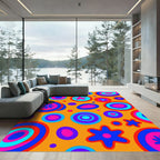 Groovy Retro Circles Flowers Rug