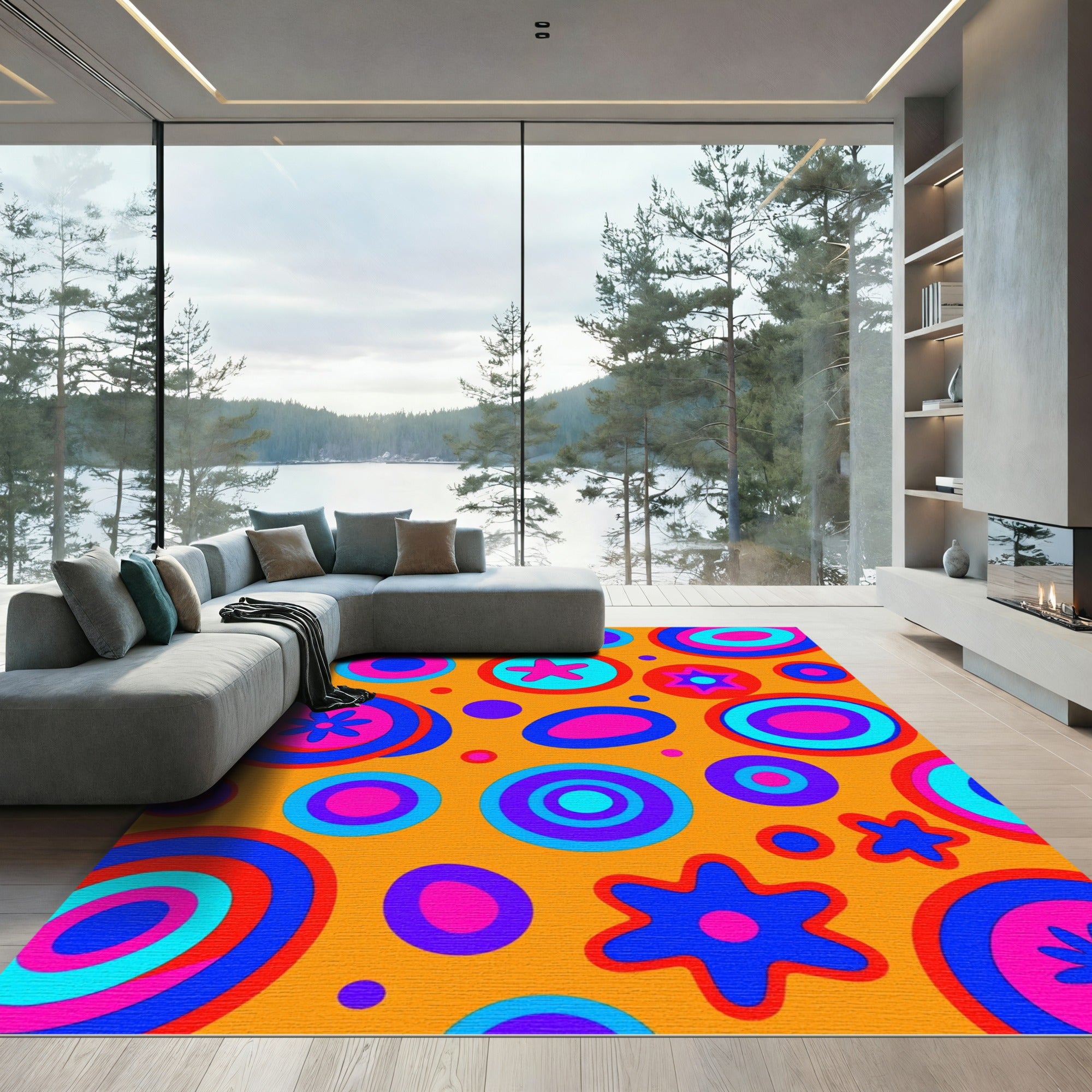 Groovy Retro Circles Flowers Rug