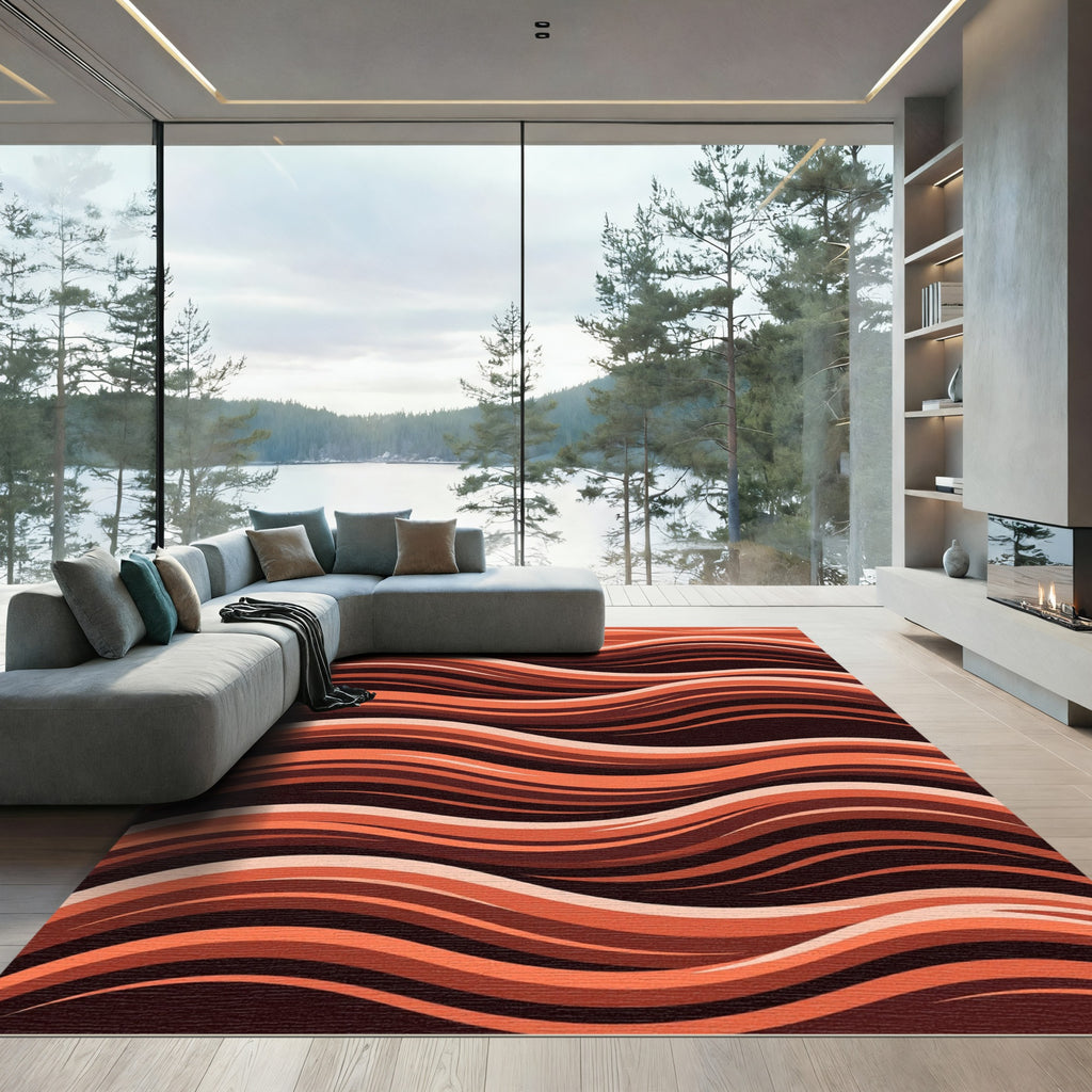 Warm Orange Flowing Wave Rug