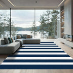Classic Navy Blue Horizontal Striped Rug