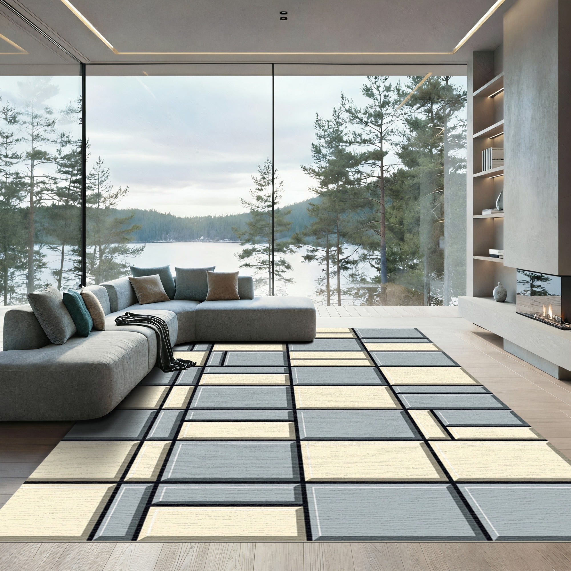 Modern Rectangular Blocks Composition Rug