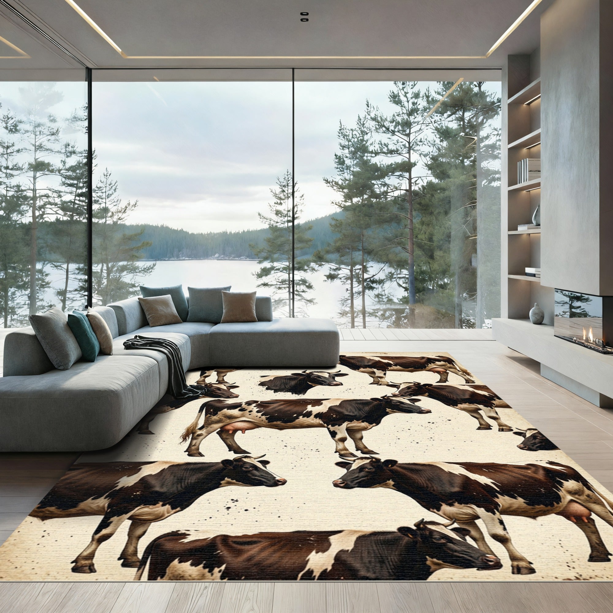Rustic Brown and White Cow Farmhouse Rug