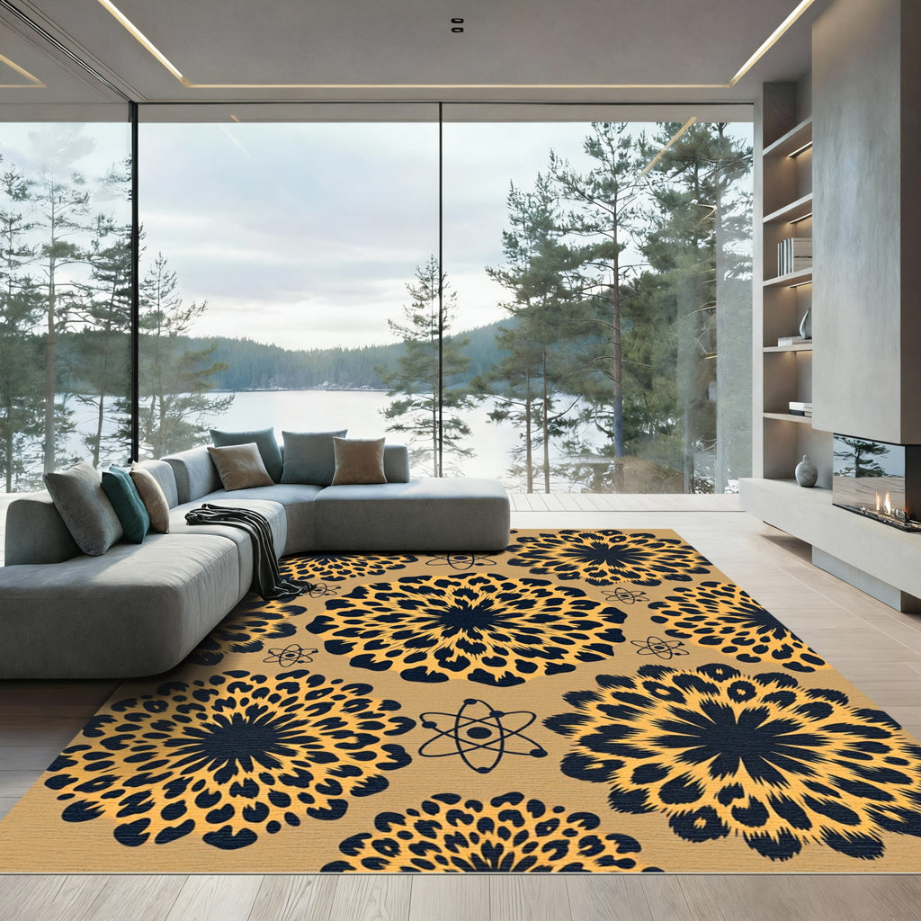 Golden Leopard Bloom Atomic Round Rug