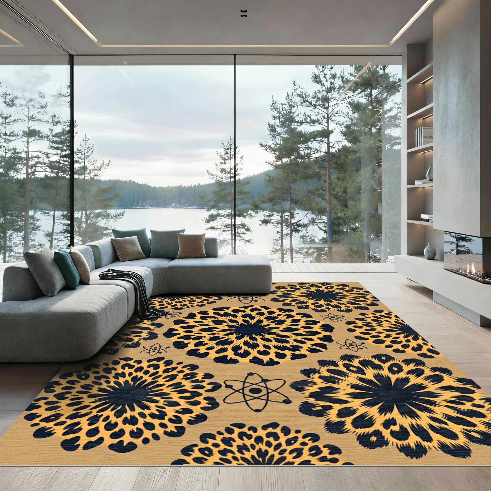 Golden Leopard Bloom Atomic Round Rug