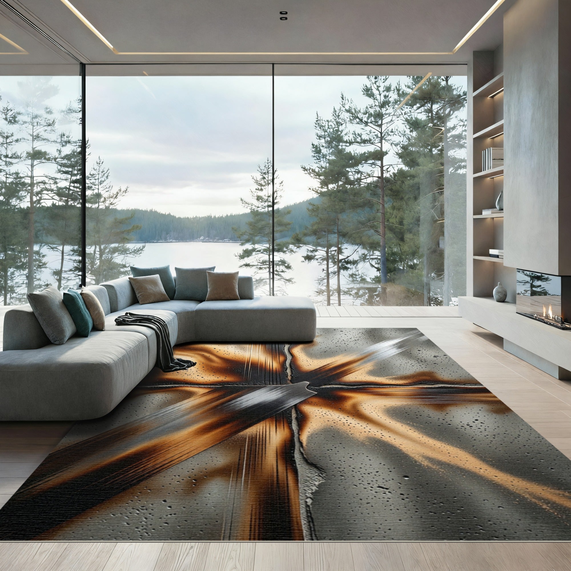 Abstract Burned Metal Starburst Rug