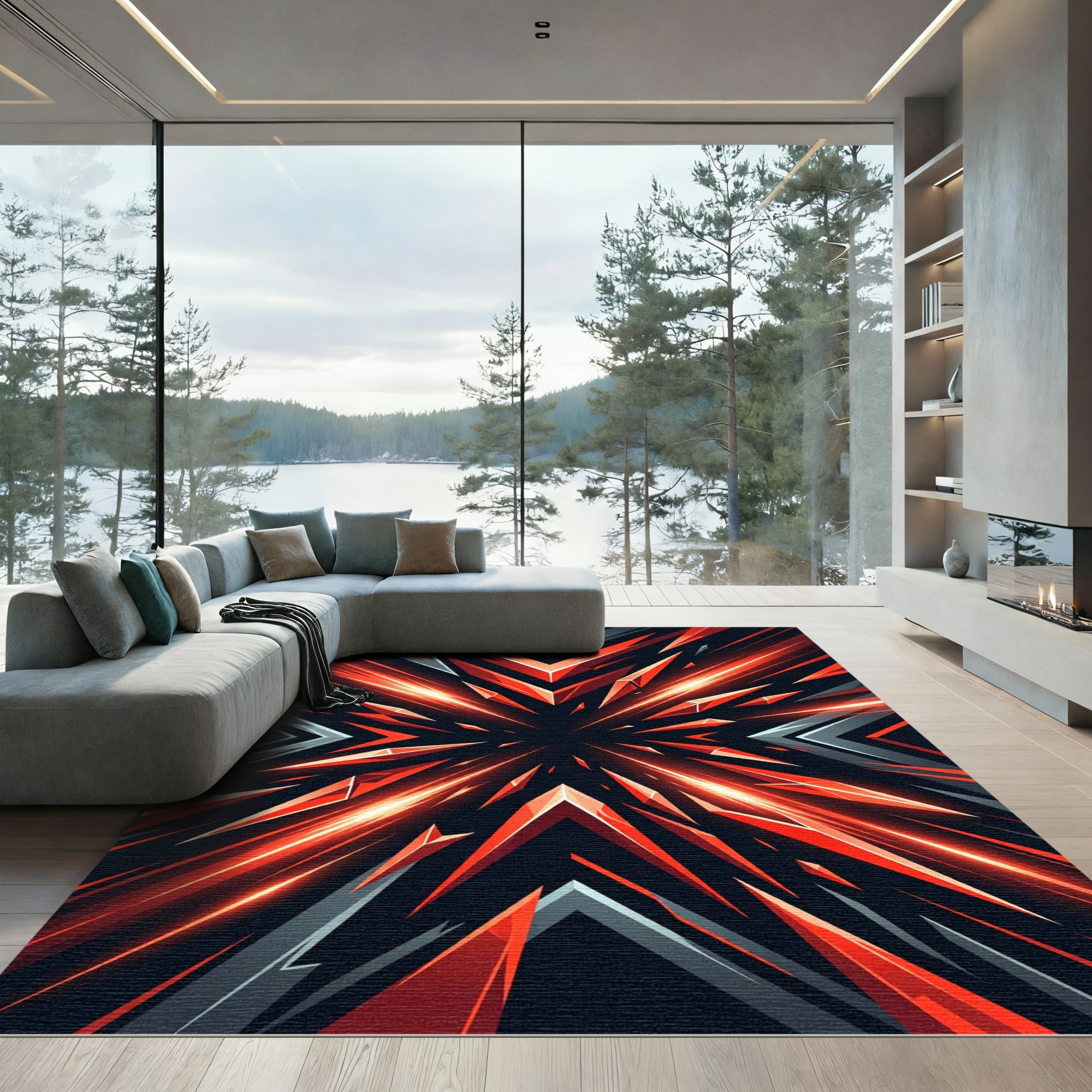 Bold Red Geometric Abstract Shards Rug