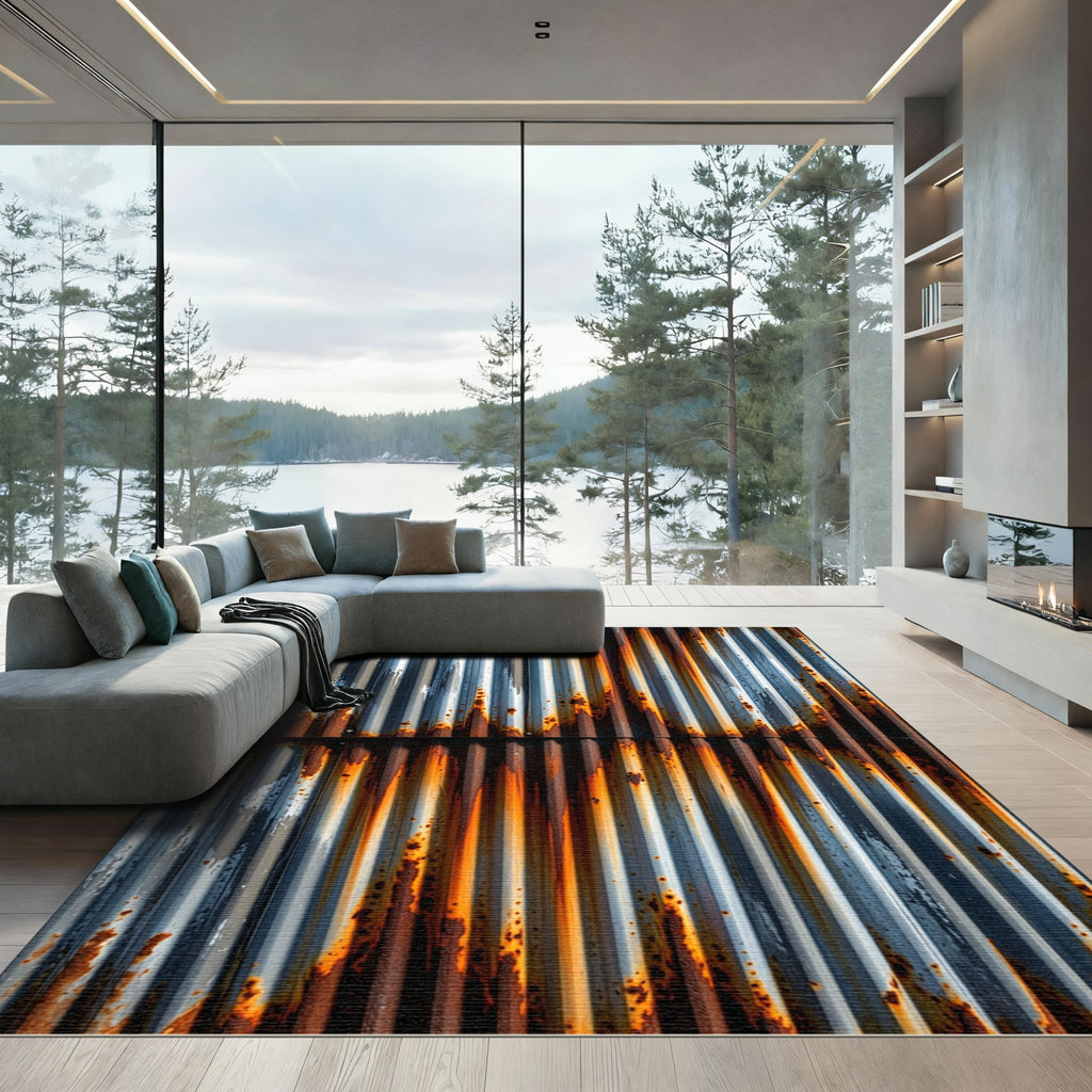 Industrial Oxidized Copper Vertical Stripe Rug