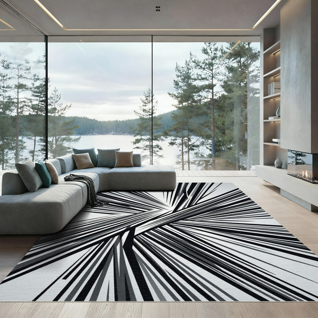 Monochromatic Abstract Angular Linear Art Rug