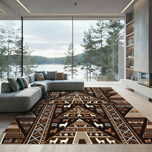 Andean Llama Geometric Earth Tone Tapestry Rug