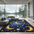 Celestial Gold Crescent Moon Starry Night Rug