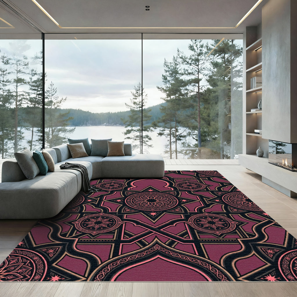 Ornate Plum Royal Geometric Star Tile Rug