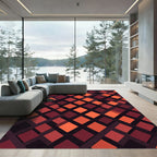 Bold Crimson Geometric Diamond Grid Rug