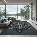 Ornate Silver Compass Rose Medallion Rug