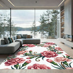 Elegant Pink Carnation Floral Wreath Rug