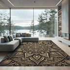 Ornate Gold Floral Symmetry Mandala Rug